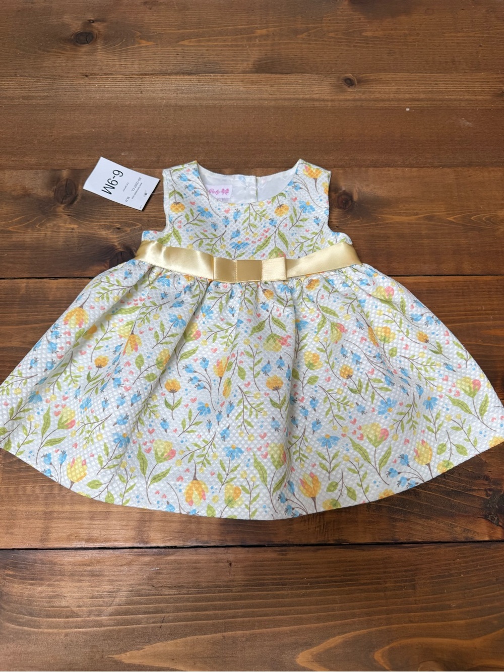 NWT Bonnie Jean Pastel Floral Sleeveless Dress with Satin Waist Tie